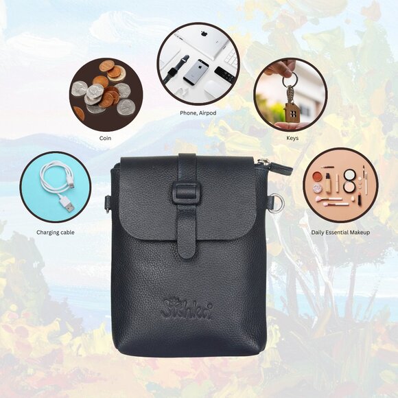 Leather Messenger Bag for Men & Women –Blue Crossbody Shoulder Bag, Side Sling - Picture 4 of 10